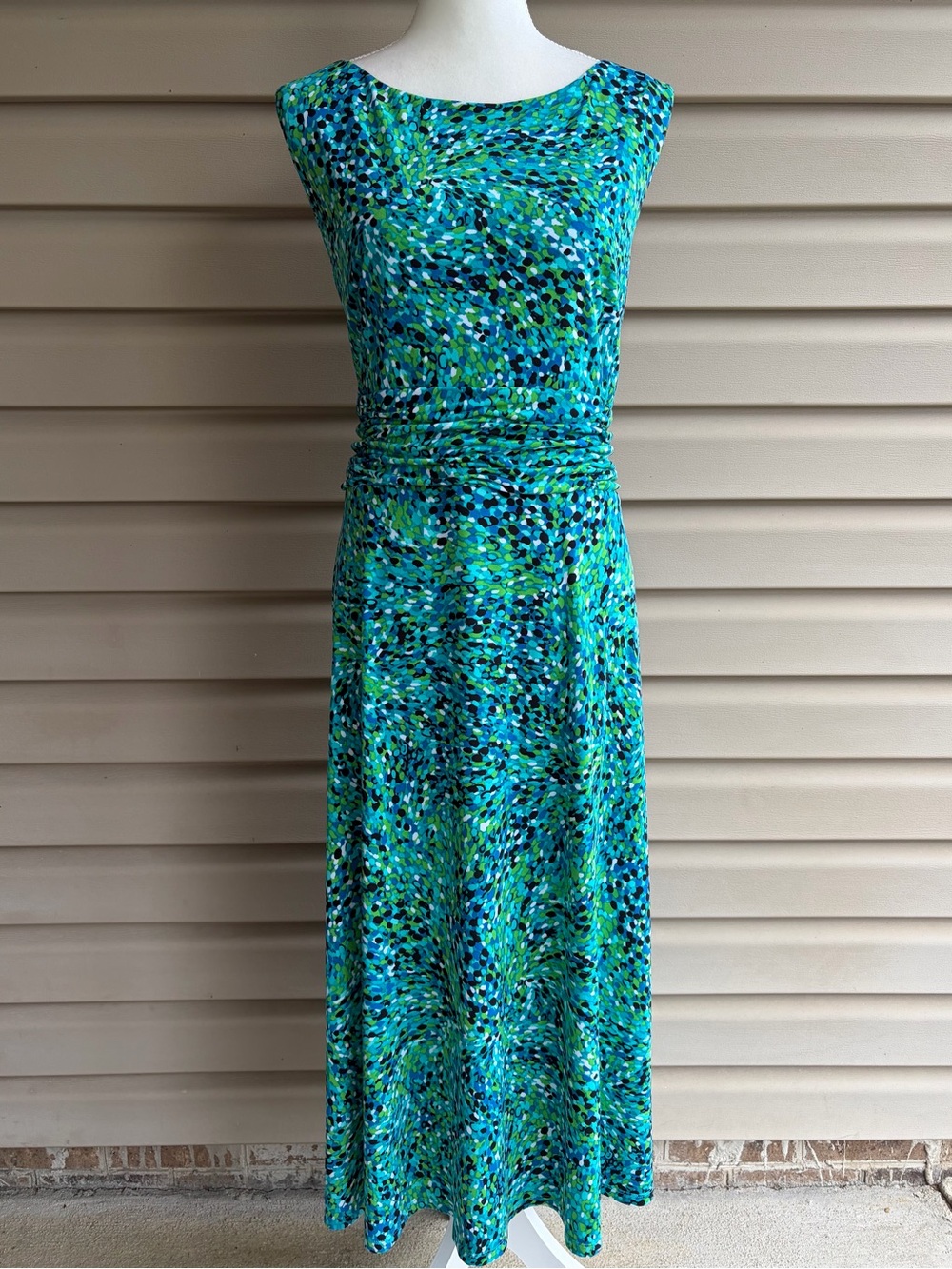 •Jessica Howard• Blue/Green Abstract Ruched Waist Dress - Size 18
